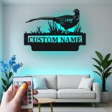 Arte in Metallo Pheasant con LED | Regalo Personalizzato per Cacciatori | Insegna con Nome Personalizzato per Cabin e Lodge | Silhouette di Uccello Anatra
