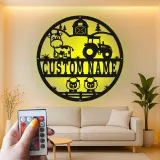 Insegna in metallo personalizzata con scena di fattoria e luce LED regalo per agricoltori decorazione rustica per la casa