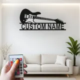 Letrero LED de guitarra personalizado | Decoración mural de metal personalizada para sala de música | Decoración retroiluminada con nombre para músico y regalo para guitarrista