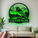 Custom Magpie Mountain Scene Led Light Metal Wall Art Personalized Nature Lover Gift Rustic Home Decor