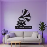 Arte Murale in Metallo LED con Gramofono | Regalo Personalizzato per Amante della Musica | Insegna con Nome Personalizzato per Decorazione Retro di Casa e Studio
