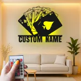 Royal Flush Metal Wall Art | Personalized LED Poker Room Sign | Custom Name Card Player Gift | Game Room Decor