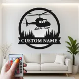 Personalized Helicopter Metal Wall Art | LED Lighted Aviation Decor | Custom Name Sign for Pilot Gift, Office & Man Cave