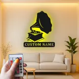 Arte Murale in Metallo con Gramofono Personalizzato | Decorazione Musicale Illuminata a LED | Insegna con Nome Personalizzato per Studio o Soggiorno