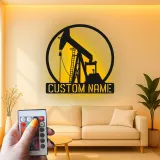 Custom Oil Pump Jack LED Metal Art | Personalized Oilfield Decor | Industrial Man Cave Sign