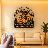 Custom Mountain Biker Metal Wall Art | Personalized Cyclist LED Sign | Outdoor Adventure Decor for Home & Garage | Gift for Him