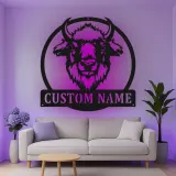 Insegna in metallo LED personalizzata con bisonte - Regalo rustico per lui - Decorazione per man cave o cabin