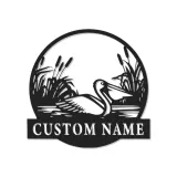 Decoración mural LED de pelícano | Cartel de metal personalizado con nombre para casas costeras | Silueta náutica de ave | Decoración para casa de playa