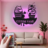 Décoration murale en métal personnalisée avec éclairage LED de cupcake - Décor de cuisine - Cadeau sucré pour les boulangers