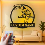 Décoration murale en métal personnalisée avec éclairage LED en forme de toucan - Cadeau tropical
