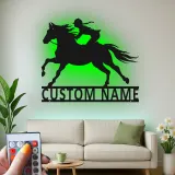 Panneau LED équestre personnalisé | Décoration murale en métal pour cavalière | Déco d’écurie & cadeau pour amoureuse des chevaux