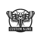 Cartel LED de polilla de cabeza de muerte personalizado | Arte mural de metal | Silueta de polilla de calavera | Regalo para habitación de Dark Academia