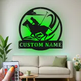 Insegna in metallo personalizzata per giocatore di polo | Insegna LED equestri personalizzata | Regalo per amanti dei cavalli per decorazione d'ufficio e casa