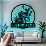 Insegna in metallo personalizzata con luce LED per cacciatori di arco e cervi, regalo personalizzato per cacciatori, decorazione per man cave o cabin