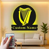 Insegna LED personalizzata con arpa | Insegna in metallo su misura per pub e home bar | Regalo retroilluminato per musicisti | Decorazione per strumento irlandese