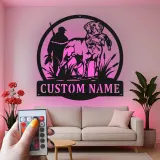Insegna in metallo per cane da caccia con LED | Arte murale personalizzata per cacciatore e retriever | Regalo per amante della natura