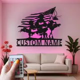 Soldier Silhouette Metal Sign | Custom Military Wall Art with LED | Patriotic Decor for Veterans