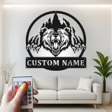 Personalisierte LED-beleuchtete Metall-Wandkunst mit Bären - Rustikales Geschenk für Tierliebhaber