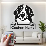Custom Bernese Mountain Dog Led Light Metal Wall Art Personalized Dog Lover Gift Living Room Pet Decor 1