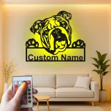 Insegna in metallo LED personalizzata con bulldog - Regalo per amanti dei cani e decorazione per soggiorno
