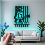 Insegna in metallo personalizzata con saldatore e bandiera americana retroilluminata, regalo personalizzato per decorare officine di saldatori