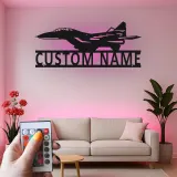 Arte in metallo LED a forma di jet da combattimento | Insegna con nome personalizzata per aerei | Decorazione aviazione personalizzata per piloti | Regalo per Man Cave militare