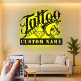 Cartel LED de máquina de tatuaje personalizado | Decoración mural de metal personalizada para estudio | Regalo para artista del tatuaje