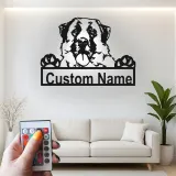 Décoration murale en métal LED personnalisée Saint Bernard - Cadeau pour amoureux des chiens, décoration pour salon