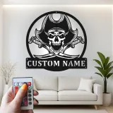 Panneau LED Crâne de Pirate | Art Mural Métallique Personnalisé | Décor Squelette Nautique Personnalisé pour Salle de Jeu & Bar