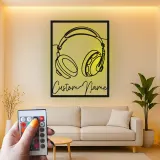 Insegna LED cuffie personalizzata | Decorazione murale in metallo su misura per studio musicale | Decor con nome per DJ | Idea regalo per musicista