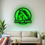 Cartel LED personalizado para rancho con caballo | Decoración mural de metal personalizada | Regalo ecuestre para amantes de los caballos | Decoración para la entrada del establo