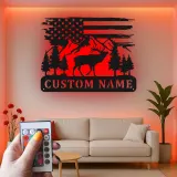 Cartel de metal LED personalizado de ciervo y montaña, regalo para entusiastas del aire libre, decoración de cabaña rústica