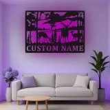 Décoration murale en métal personnalisée avec éclairage LED de forêt de cerfs - Cadeau pour les amoureux de la nature, décoration de chalet ou de pavillon