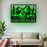 Letrero de metal personalizado con alce | Arte mural LED personalizado de fauna salvaje | Decoración rústica para cabaña y letrero con nombre para refugio