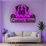 Décoration murale en métal LED personnalisée Saint Bernard - Cadeau pour amoureux des chiens, décoration pour salon