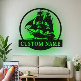 Insegna LED Nave Pirata | Arte Murale Nautica con Nome Personalizzato | Decorazione Man Cave e Regalo per Marinai