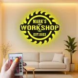 Personalisierte Werkstatt Sägeblatt LED-beleuchtete Metall-Wandkunst Geschenk für Ihn Garage oder Werkstatt-Dekoration
