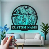 Décoration murale en métal personnalisée Paysage désertique avec rétroéclairage LED Cadeau pour les amoureux de la nature Décor de salon ou de bureau 1