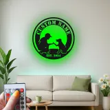 Cartel de metal personalizado con silueta de perro y dueño y luz LED, regalo para amantes de mascotas, decoración para salón