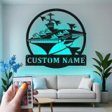 Custom Aircraft Carrier Led Light Metal Wall Art Navy Gift for Veterans Office or Living Room Decor