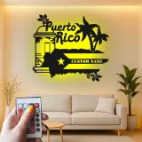 Panneau Métal LED Porto Rico Personnalisé | Art Murale Palmier des Caraïbes Personnalisé | Décor Boricua & Idée de Cadeau Insulaire