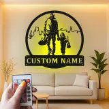 Panneau Métallique Personnalisé pour Musicien Papa et Fils | Art Mural LED de Guitare | Décor de Nom Personnalisé pour Amateurs de Musique | Cadeau pour la Fête des Pères