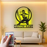 Softball Catcher LED Metal Art | Personalized Player Name Sign | Girls Sports Room Decor | Custom Athlete Gift
