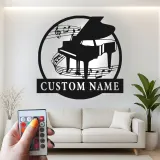 Custom Grand Piano Metal Wall Art | Personalized LED Music Notes Decor | Musician Gift for Living Room