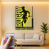 Custom Rugby Player LED Metal Sign | Personalized Athlete Name Light | Sports Game Room Decor | Gift for Coach or Rugby Fan