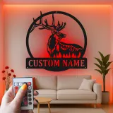 Personalisierte LED-Metall-Wandkunst mit Elch – Jagdgeschenk für Ihn, rustikale Hüttendeko