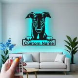 Insegna in metallo LED personalizzata per amanti dei cani con Greyhound - Regalo per la sala da pranzo