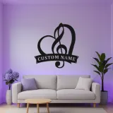 Panneau note de musique personnalisé | Décoration murale en métal LED sur mesure | Cadeau romantique pour musicien | Décor cœur et clé de sol