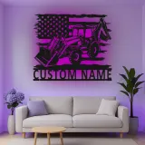 Décoration murale en métal personnalisée avec rétroéclairage LED de tracteur - Cadeau pour agriculteurs - Décor de garage ou de grange