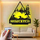Insegna in metallo personalizzata con scena del Loon Lake e luce LED regalo per amanti della natura decorazione per cabine